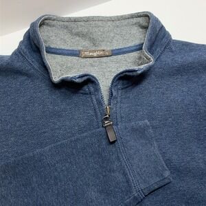 J. McLaughlin Mens Pullover 1/4 Zip‎ Shirt L Pima Cotton Blue Mock Neck Preppy